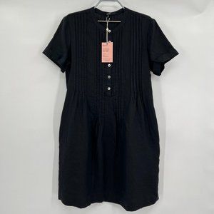 Quince Women's Black European Linen Short Sleeve Swing Dress sz S Buttons NWT